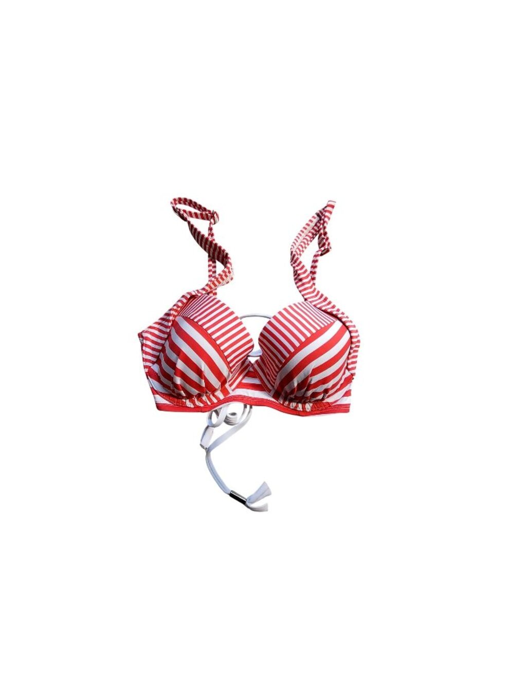Tommy Bahama Red & White Striped Bikini Top With Halter Straps & Tie Back 32C